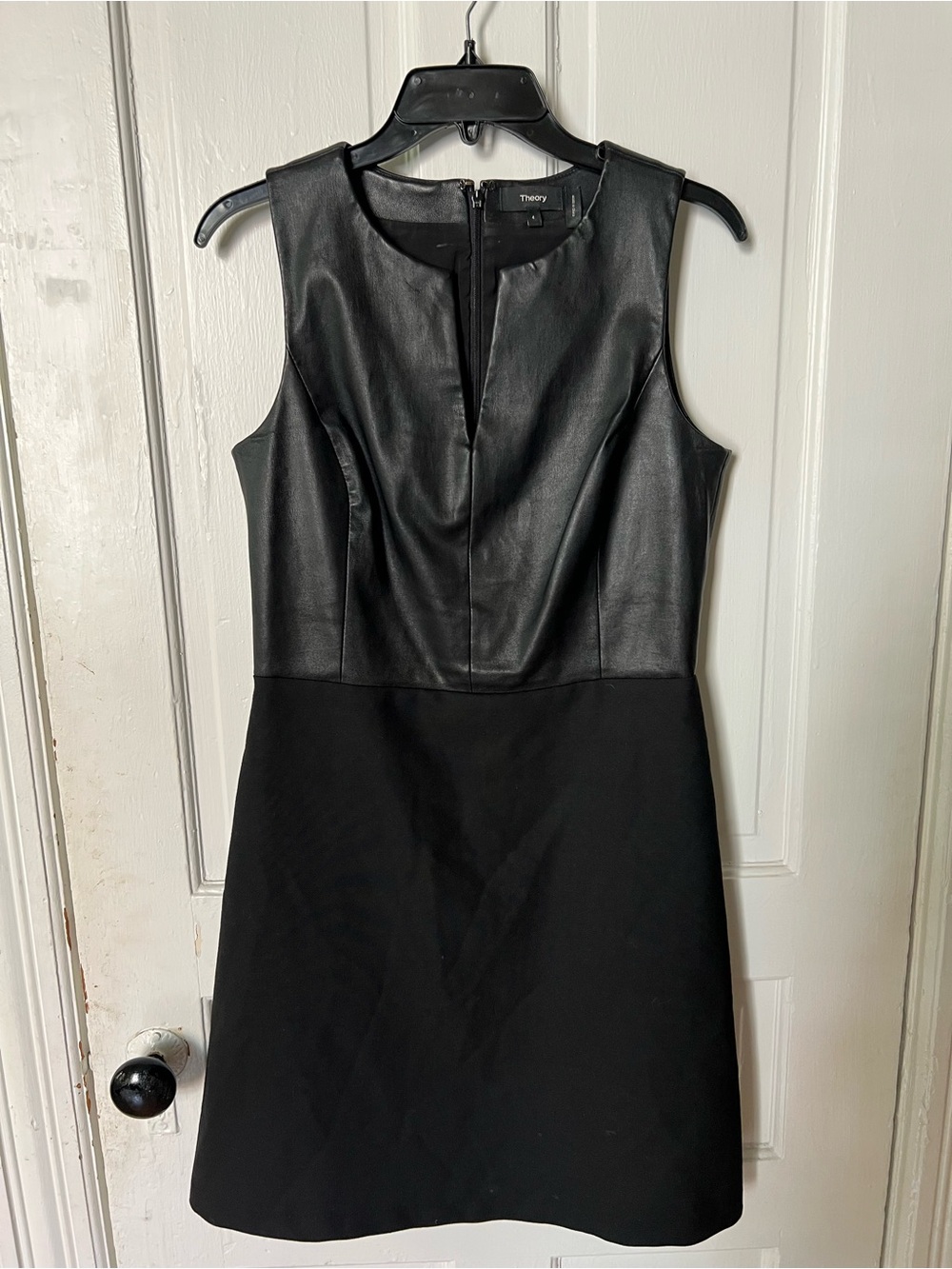 Theory Black Leather-Top Sheath Dress Size 4
